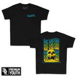 Youth black premium T-shirt with small chest 'Dirt Bike Kidz' print; skull back graphic