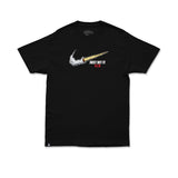 Black crew-neck T-shirt with 'JUST HIT IT' front graphic in white and red