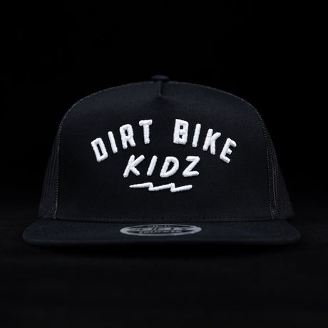 Black trucker cap with “Dirt Bike Kidz” front embroidery