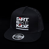 Youth black cap with mesh side panels and 'Dirt Bike Kidz' front logo