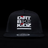 Youth black baseball cap with 'Dirt Bike Kidz' front logo and red star accents