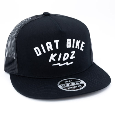 Black trucker cap with “Dirt Bike Kidz” logo and mesh side panels