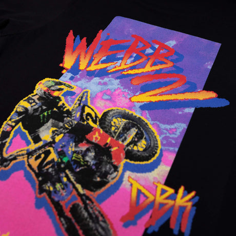 Youth premium black tee with close-up purple BMX rider graphic and WebB2