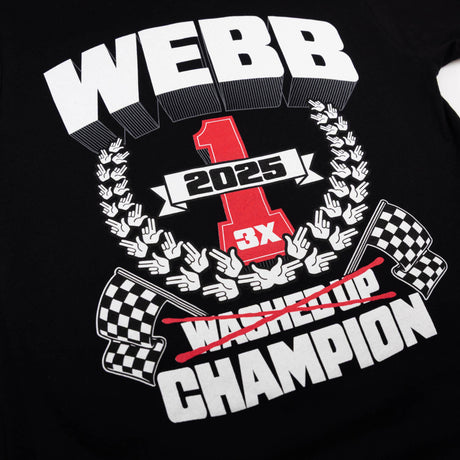 Black youth tee with large WEBB 2025 champion race graphic