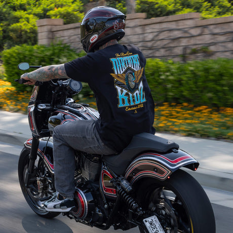 Eazy Rider black tee with large back graphic, crew neck, short sleeves
