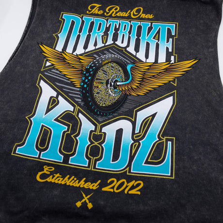 Dark tank top with detailed winged rider wheel graphic print