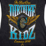 Dark tank top with close-up “Dirtbike” winged rider graphic