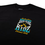 Black tee close-up with 'Dirtbike Kidz' established 2012 logo