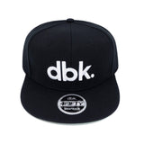 Black snapback cap with white dbk logo and circular 4FIFTY Snapback emblem