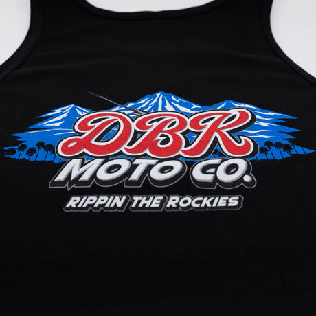 Black tank top with Rockies Moto Go graphic