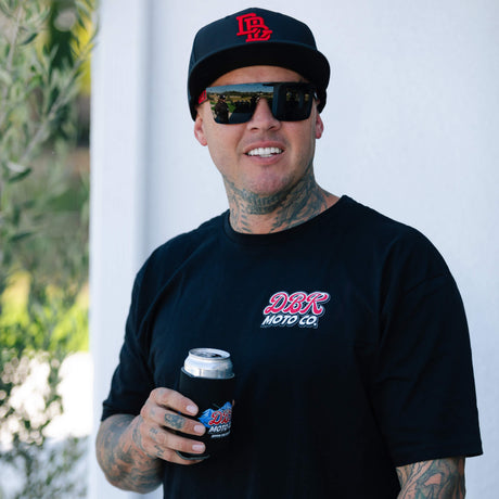 Black tall tee with DBR Moto Co chest logo, short sleeves