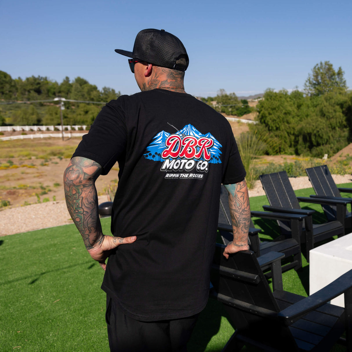 Black tall tee with DBR Moto Co back graphic print