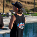 Black tank top worn, with DBR Moto Co logo and “Rippin the Rockies” on back.