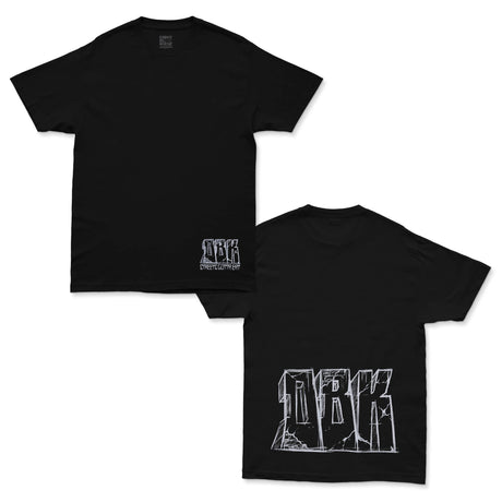 Black T-shirt with small chest logo and large back graphic print