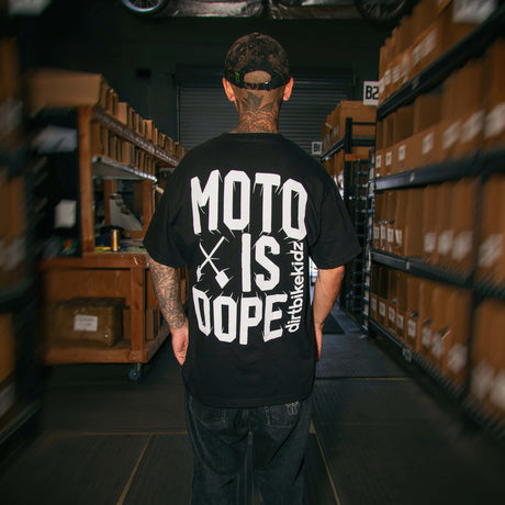 Moto is Dope T-shirt, black—large back 'MOTO IS DOPE' print.