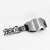 Helios goggles with white frame, mirrored gray lens, and black-and-white strap