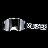 Helios goggle with silver mirrored lens and black-and-white graphic strap