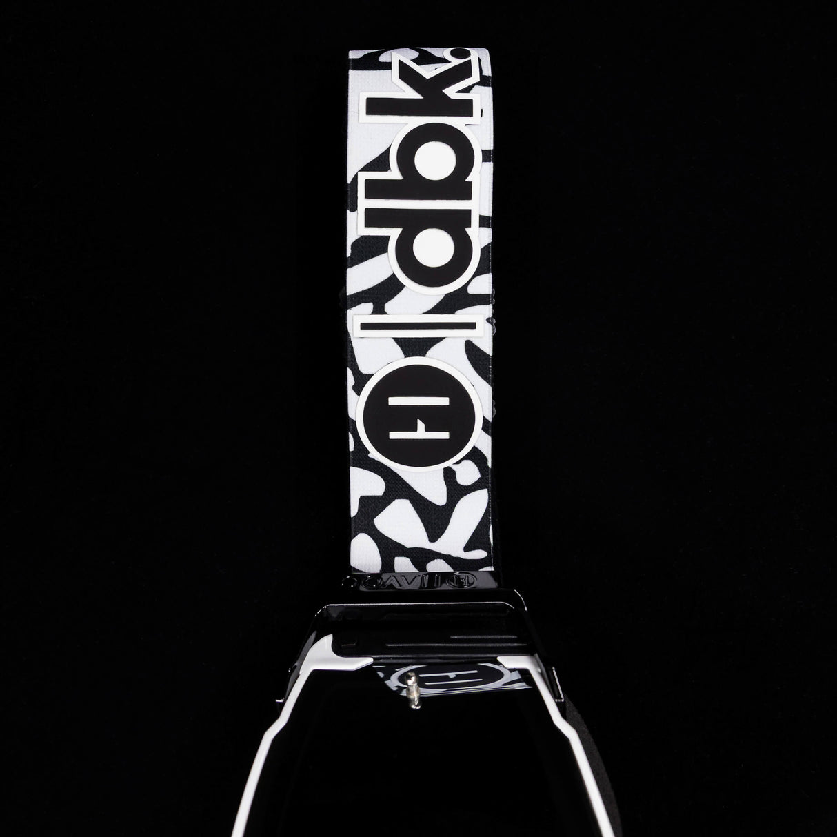 Helios goggles strap with black-and-white graphic pattern and logo