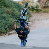 Black graphic T-shirt with DBK logo worn by rider outdoors