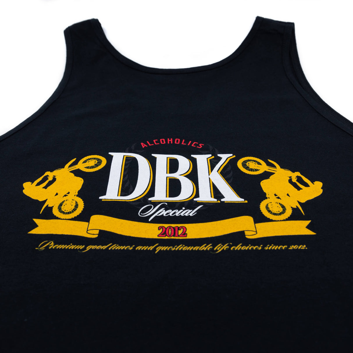 Black tank top with large DBK Special 2012 banner graphic