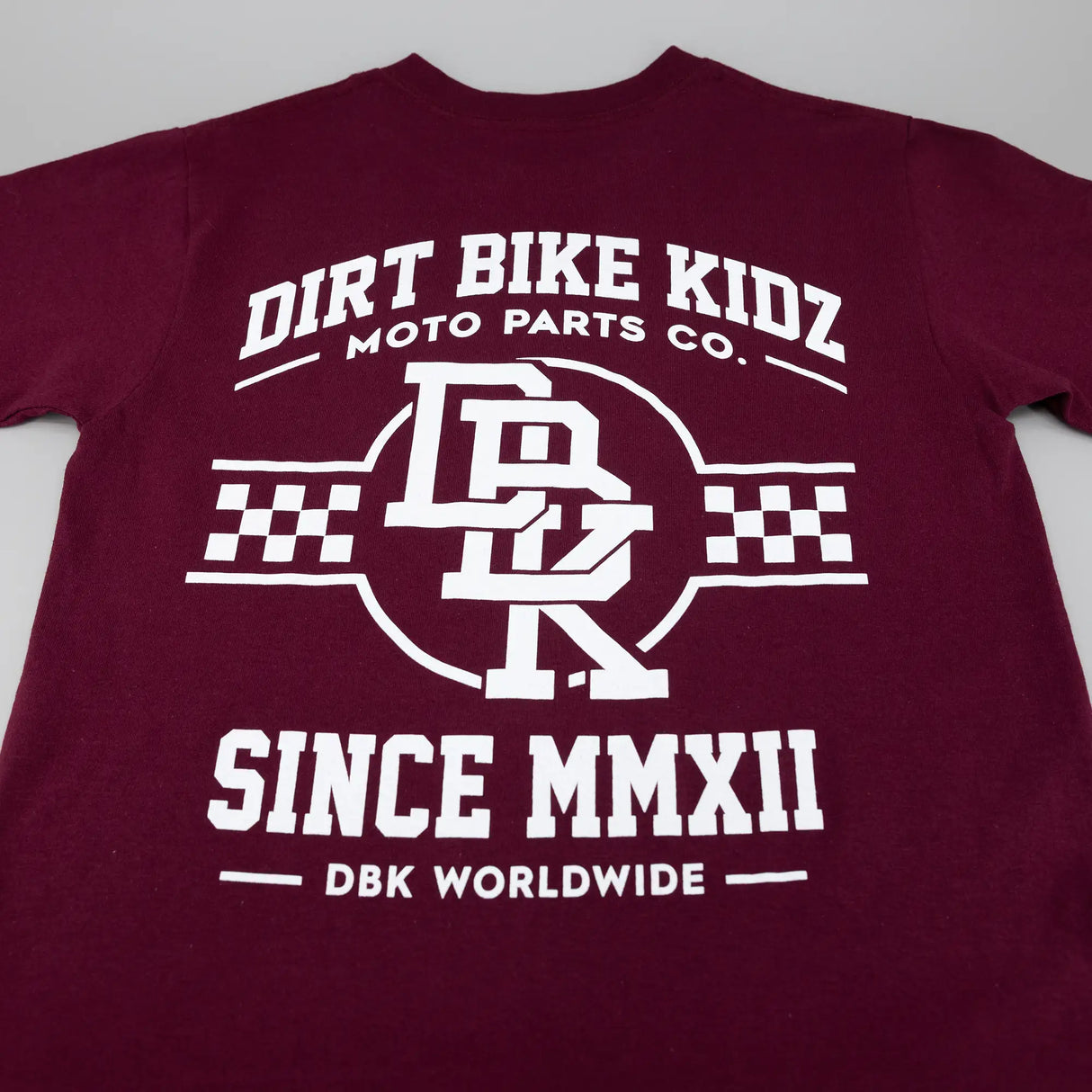 Burgundy graphic T-shirt with large back racing logo