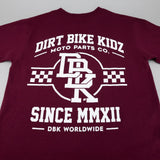 Burgundy graphic T-shirt with large back racing logo