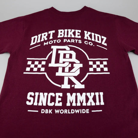 Burgundy graphic T-shirt with large back racing logo
