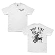 Two white kids graphic T-shirts, one front logo and one large back print.