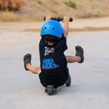 Toddler black T-shirt with back motorcycle rider and ORK ramp graphic