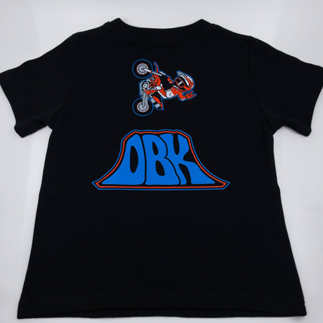 Toddler black T-shirt with back motorcycle rider and ORK ramp graphic