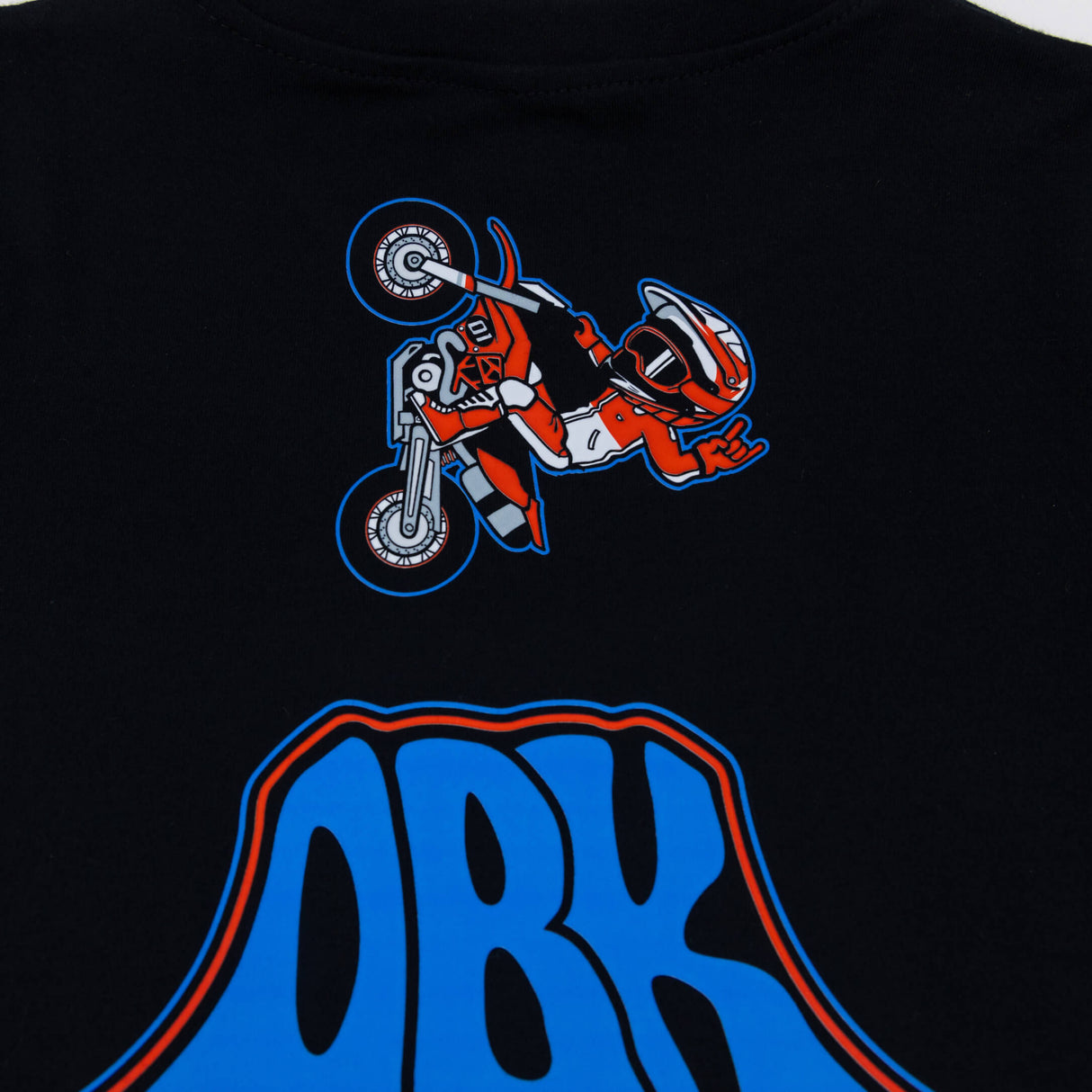 Toddler black T-shirt with close-up back ORK ramp and motorcycle rider print