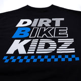 Youth premium tee, black knit, close-up DRT BIKE KIDZ back graphic filling the frame