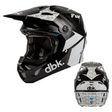 Motorcycle helmet with black and white Formula CP graphics, open-face with chin guard