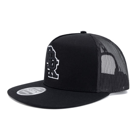 Black trucker cap with side mesh panels and white DBK 2Fifty logo on front