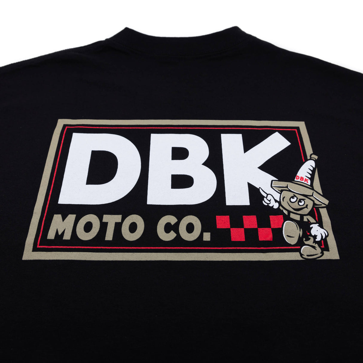 Black T-shirt with large DBK Moto Co. graphic logo on the back.