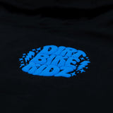 Black youth hoodie with small blue "DIRT BIKE KIDZ" graphic on chest