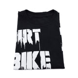 Black graphic T-shirt folded, with large white 'DIRT BIKE' text across front