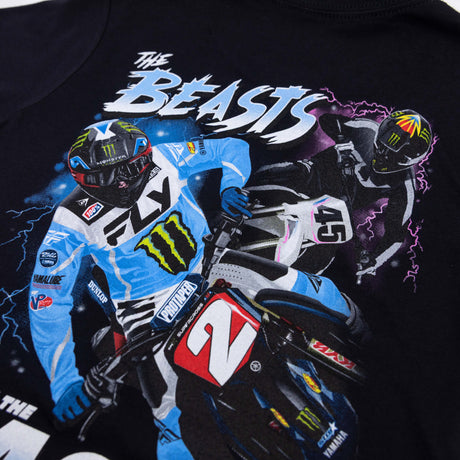 Black youth premium tee with close-up “Beasts” motocross rider graphic