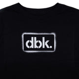 Youth black T-shirt close-up of front dbk. logo graphic