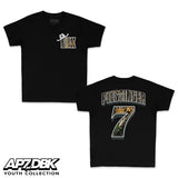 Black youth premium tee with DBK chest graphic and small hat logo