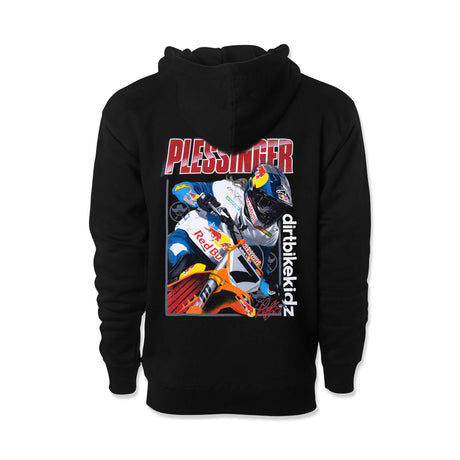 Black AP7 hoodie with large “PLESSINGER” back graphic
