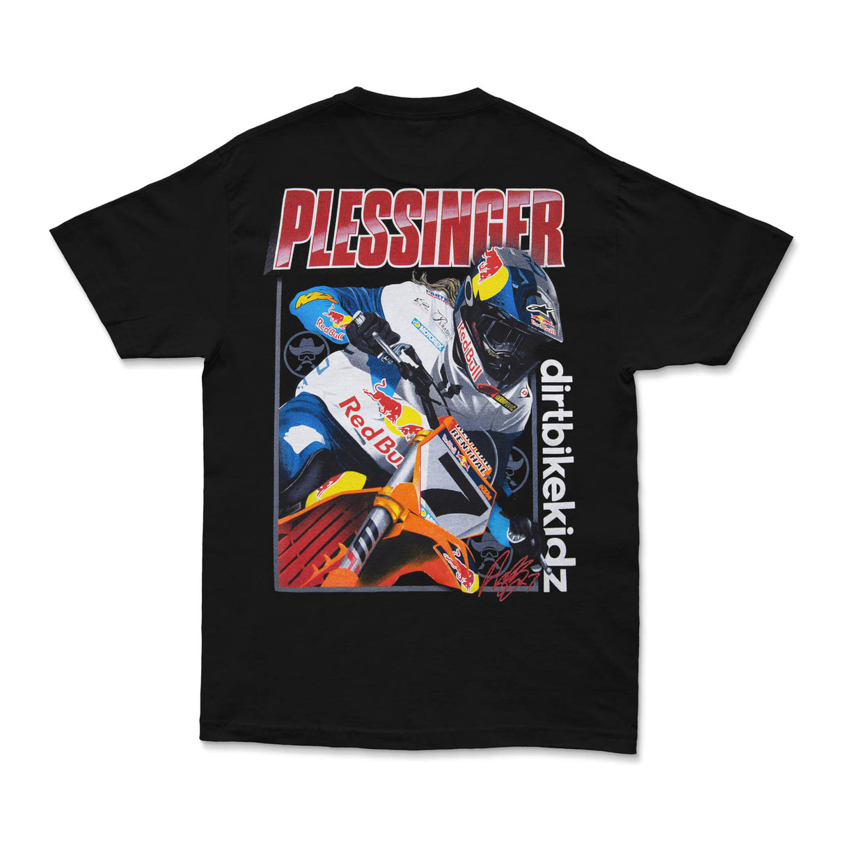 Black AP7 tee with PLESSINGFER bike graphic on the back