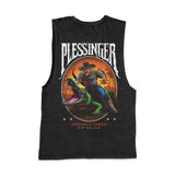 Croc Cowboy tank top, black sleeveless shirt with circular cowboy and crocodile illustration