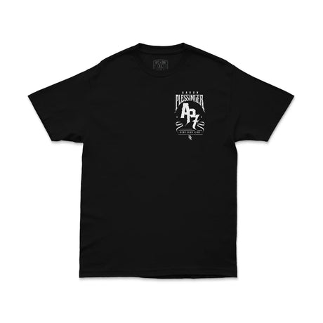 Black T-shirt with small front Aaron Plessinger AP7 Dirt Bike Kid logo