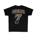 Black youth premium tee with PLESSINGER 7 large back graphic