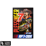 Racing rider sticker pack with helmet-and-bike artwork and AP7/DBK graphics
