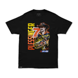 Black AP7 T-shirt with front racing-figure graphic and AP7×DBK logo.