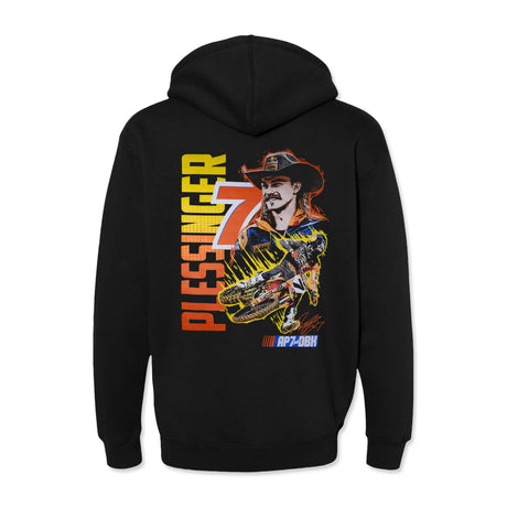 Black youth hoodie with large back graphic and AP7DBK logo at bottom
