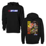 Pair of black youth hoodies showing front AP7DBK logo and rear race graphic