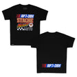 Youth graphic T-shirt set: black tees with front and back racing logo prints